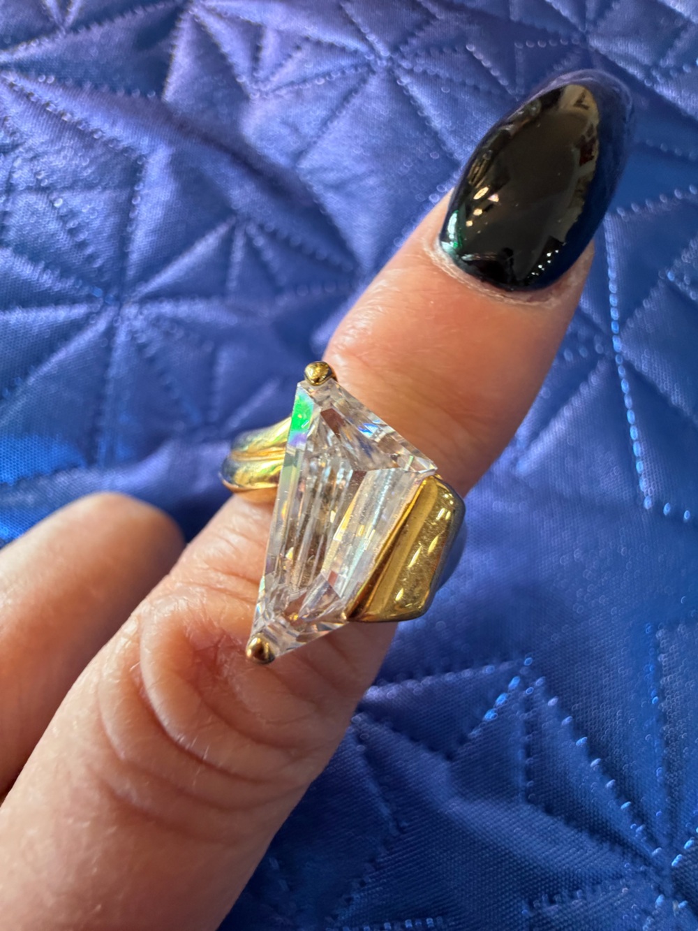 Park Lane Clear Geometric Gold-Tone Statement Ring – Size 7